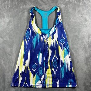 The North Face VaporWick Tank Top Womens Built In Bra Blue Yellow Abstract Sz L